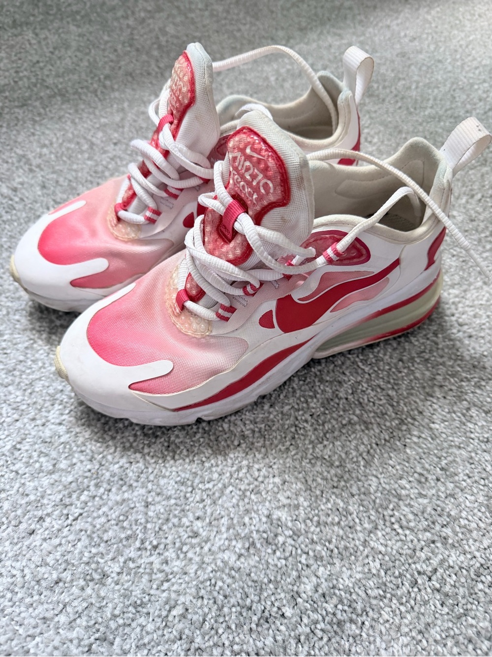 Nike Women’s White and Pink Air Max 270 React Sneakers
